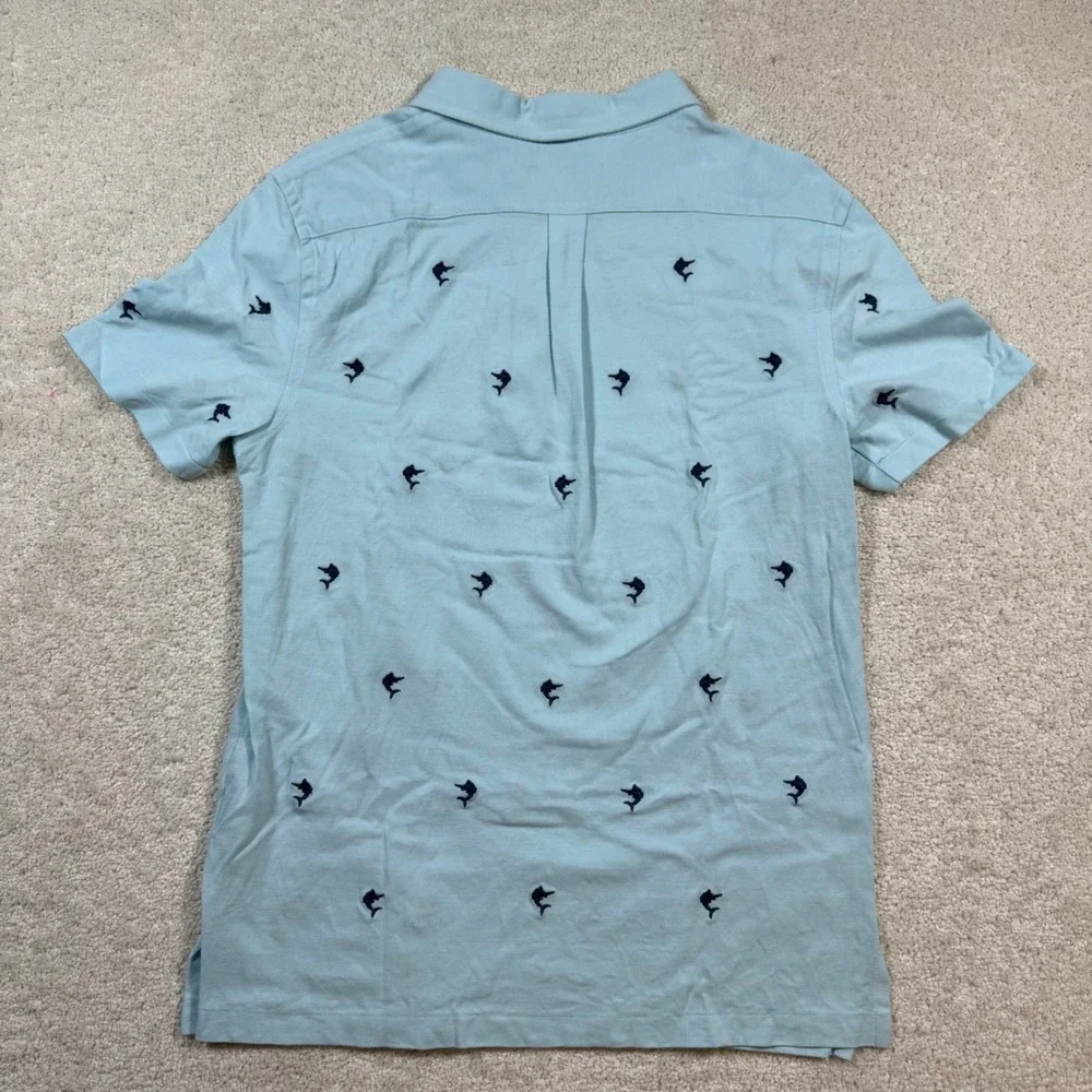 Ralph Lauren Polo Shirt Mens Medium Blue Marlin Fish Knit Oxford Short Sleeve